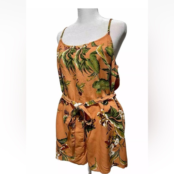 Derek heart romper short tropical floral beach resort wear orange women’s M - Picture 2 of 5